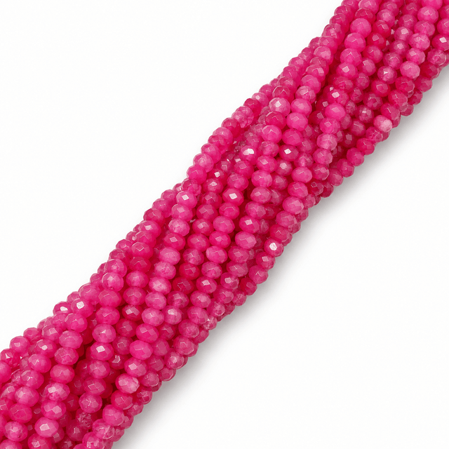 Jade Perler – Hot Pink, Facetterede Rondel (4-5x3mm) - Uniq Perler - 121752