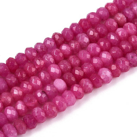 Jade Perler – Mørk Pink, Facetterede Rondel (4-5x3mm) - Uniq Perler - 121767