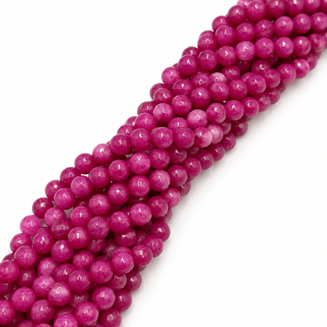 Jade Perler – Mørk Pink, Facetteret Rund (8mm) - Uniq Perler - 120195