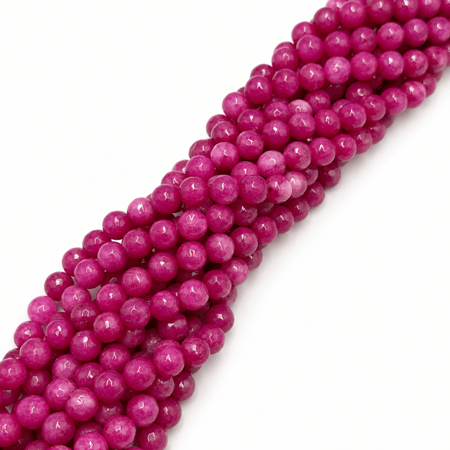 Jade Perler – Mørk Pink, Facetteret Rund (8mm) - Uniq Perler - 120195