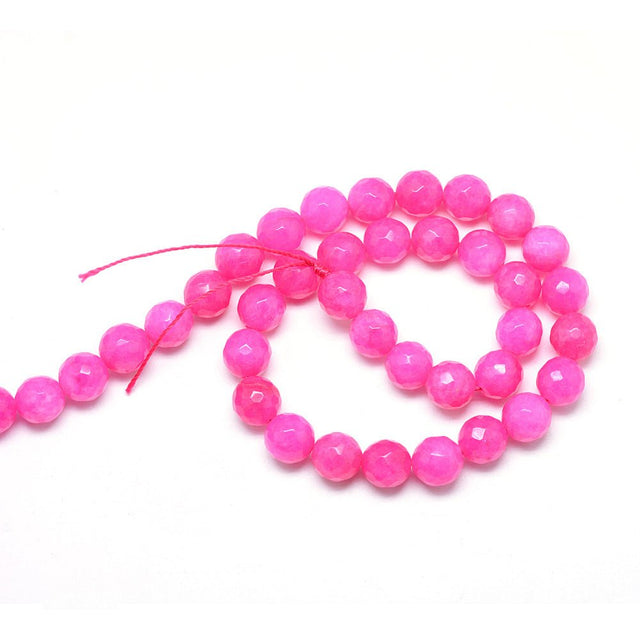 Jade Perler – Mørk Pink, Facetteret Rund (8mm) - Uniq Perler - 120195