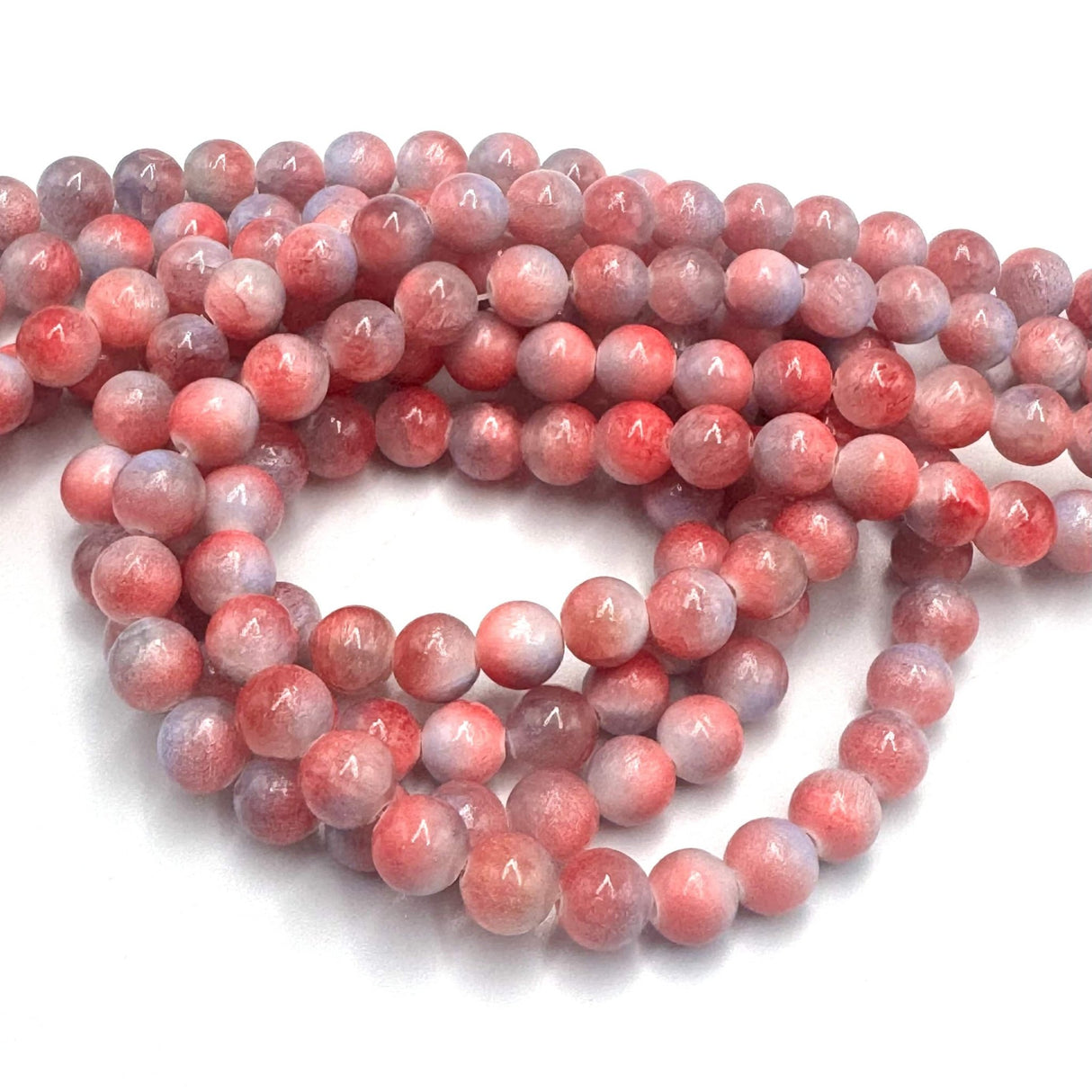 Jade, Rød toner, Runde,( 8mm) - Uniq Perler - 112227