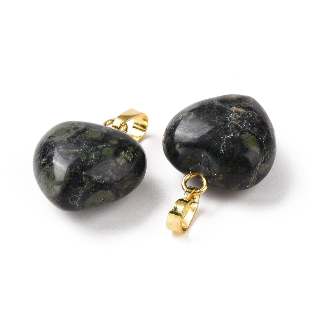 Jaspis Herz Anhänger – Messing, (18x15mm) - Uniq Perler - 