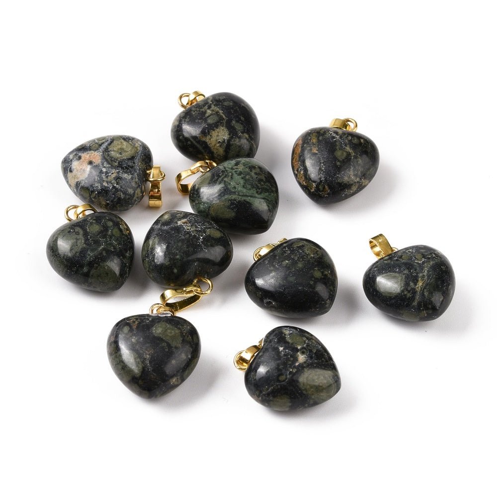 Jaspis Herz Anhänger – Messing, (18x15mm) - Uniq Perler - 