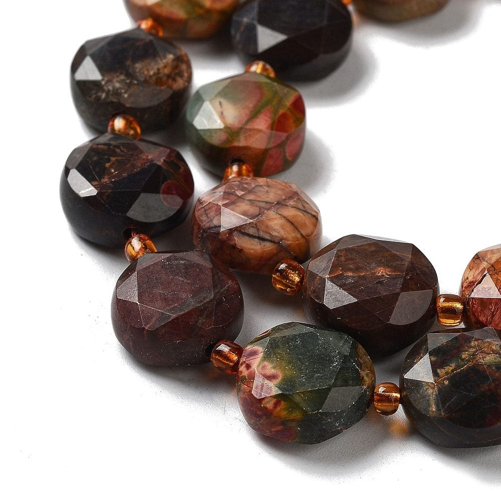 Jaspis Sten, Facetteret, Møntformet, (12x6mm) - Uniq Perler - 113209