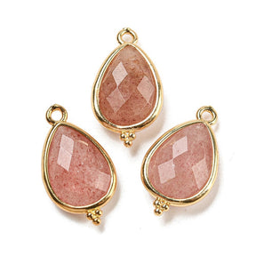 Strawberry Quartz Pendant, 21x12x5mm - Uniq Perler - 112427