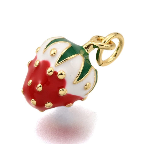 Jordbær Vedhæng, Langtidsholdbar forgyldt messing, (str. 14x9,5mm) - Uniq Perler - 115136