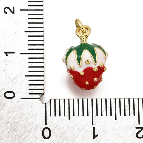 Jordbær Vedhæng, Langtidsholdbar forgyldt messing, (str. 14x9,5mm) - Uniq Perler - 115136