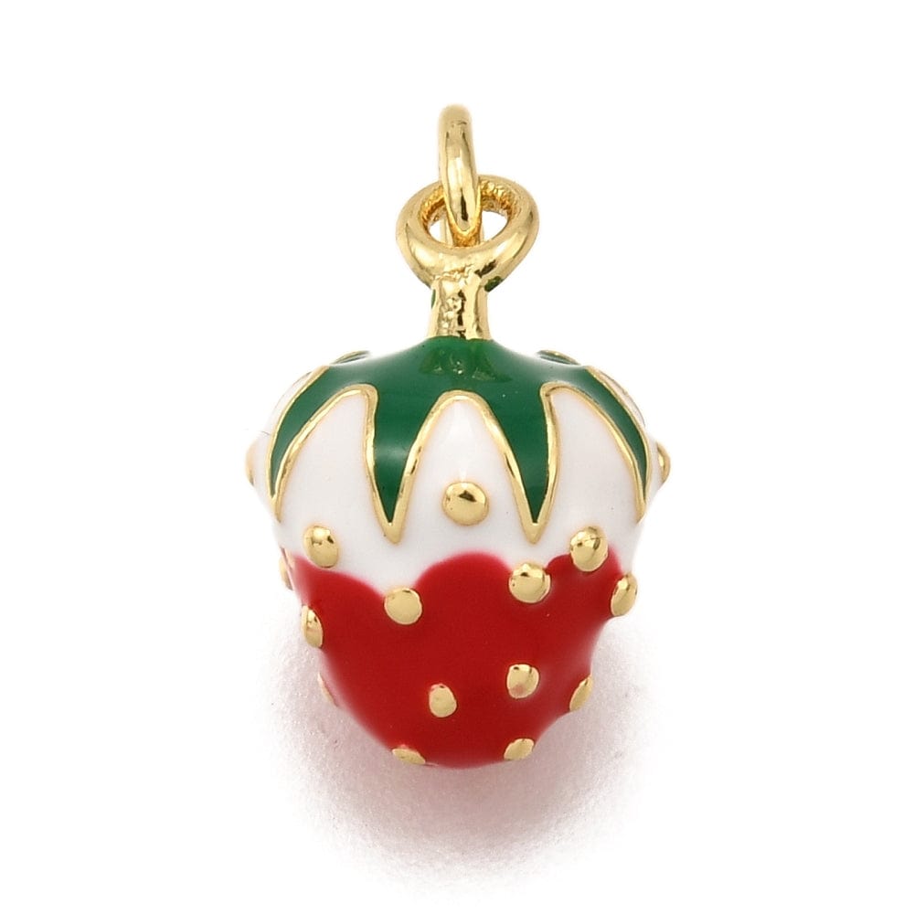 Jordbær Vedhæng, Langtidsholdbar forgyldt messing, (str. 14x9,5mm) - Uniq Perler - 115136