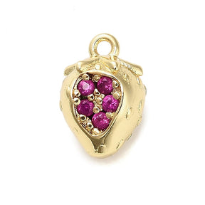 Jordgubbe Hänge Med Zirkonia – Långtidshållbar Förgylld (11,5x8mm) - Uniq Perler - 114722