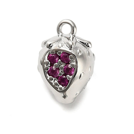 Jordbær Vedhæng Med Zirkonia Sten, Langtidsholdbar Forsølvet, 11,5x8mm - Uniq Perler - 114723