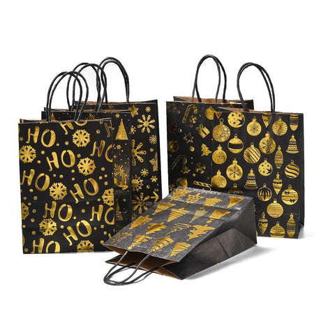 Jule Gavepose i Papir med Guldtryk – Rektangel (15x8x21cm) 6 stk - Uniq Perler - 116455