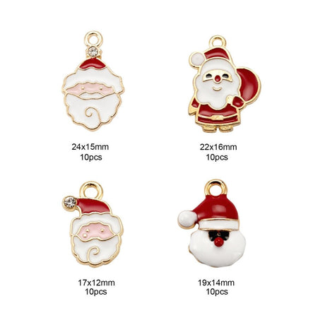 Jule Vedhæng – 4 Designs Med Julemænd, Forgyldt (12 - 24mm) 40 stk - Uniq Perler - 