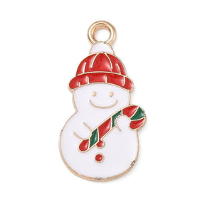 Christmas Pendant – Snowman, Enamel, Gold-plated (24x13mm) 6 pcs. - Uniq Perler - 