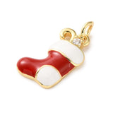 Julestrømpe Vedhæng – Med Emalje og Zirkonia, 18K Forgyldt (16x11mm) - Uniq Perler - 