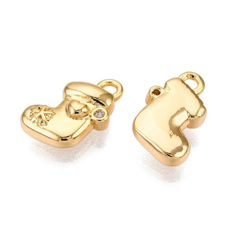 Julestrømpe Vedhæng – Zirkonia, 18K Forgyldt (10x8mm) - Uniq Perler - 