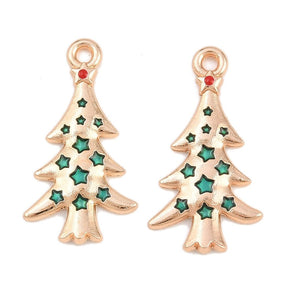 Christmas Tree Pendant – Enamel, Gold-plated (25.5x13.5x2mm) 4 pcs - Uniq Perler - 
