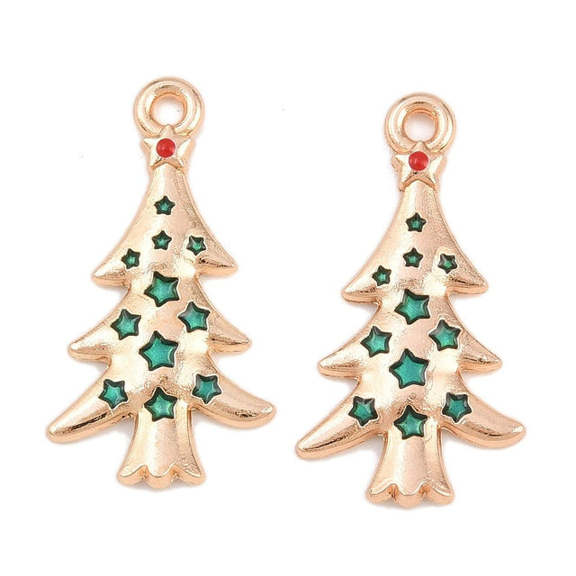 Juletræ Vedhæng – Emalje, Forgyldt (25.5x13.5x2mm) 4 stk - Uniq Perler - 