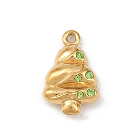 Christmas Tree Pendant in gold-plated Steel – With Rhinestones, (17.5mm) - Uniq Perler - 