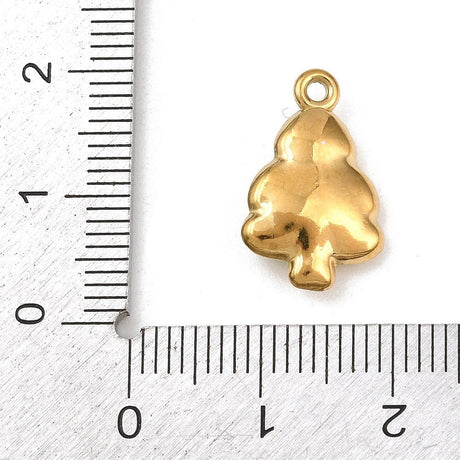 Juletræ Vedhæng i forgyldt Stål – Med Rhinsten, (17.5mm) - Uniq Perler - 