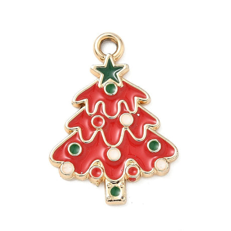 Juletræ Vedhæng med Emalje – Forgyldt (24x17mm) 4 stk - Uniq Perler - 
