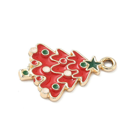 Juletræ Vedhæng med Emalje – Forgyldt (24x17mm) 4 stk - Uniq Perler - 