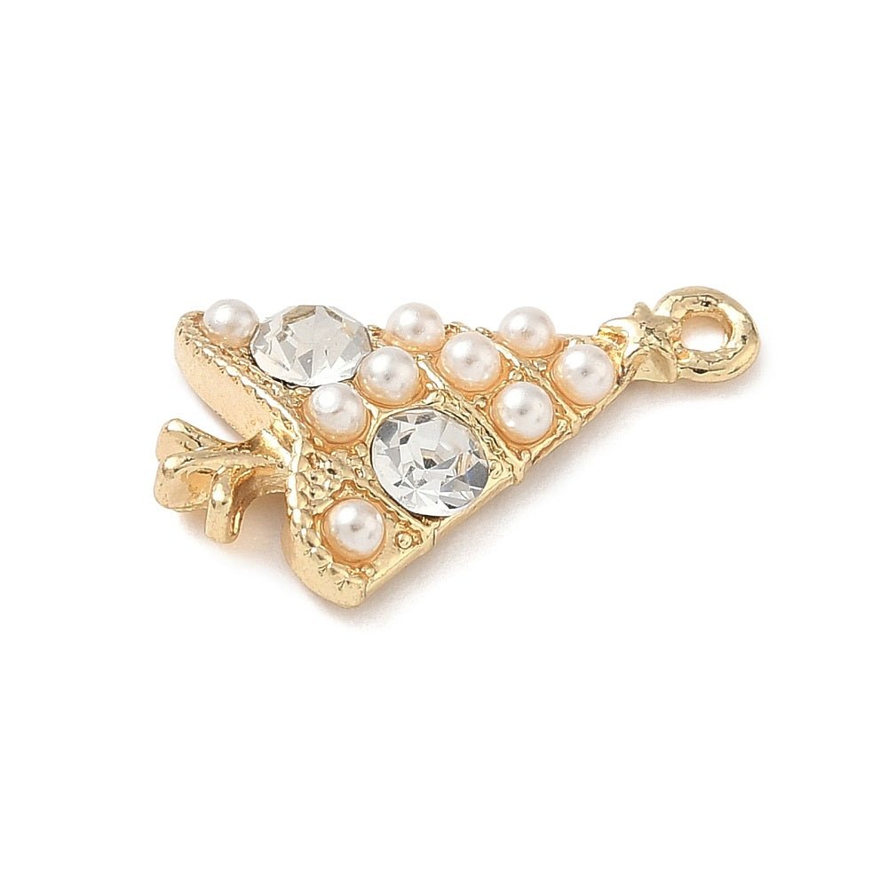 Juletræ Vedhæng – Med Rhinsten Og Perler, 18K Forgyldt (22x13x4mm) 2 stk - Uniq Perler - 