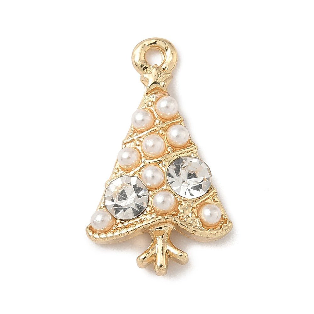 Juletræ Vedhæng – Med Rhinsten Og Perler, 18K Forgyldt (22x13x4mm) 2 stk - Uniq Perler - 