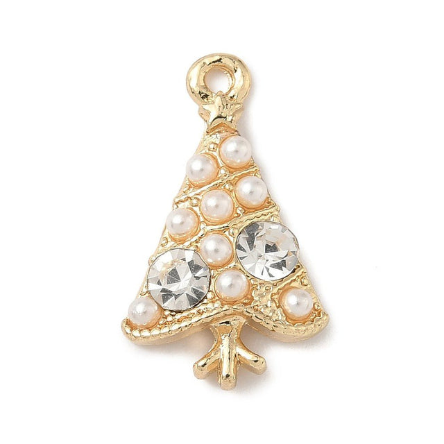 Juletræ Vedhæng – Med Rhinsten Og Perler, 18K Forgyldt (22x13x4mm) 2 stk - Uniq Perler - 