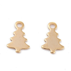Weihnachtsbaum Anhänger – 18K Vergoldet Stahl (12x8,5mm) 2 Stk - Uniq Perler - 