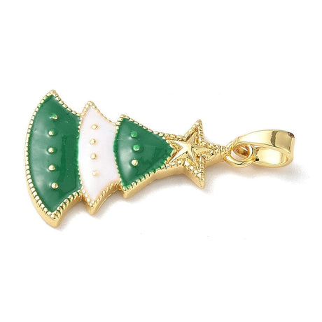 Juletræs Vedhæng - Grøn/Hvid, Forgyldt (23x16x2mm) - Uniq Perler - 116143