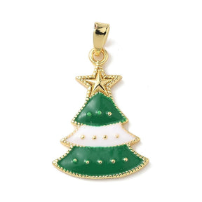 Weihnachtsbaum Anhänger - Grün/Weiß, Vergoldet (23x16x2mm) - Uniq Perler - 116143