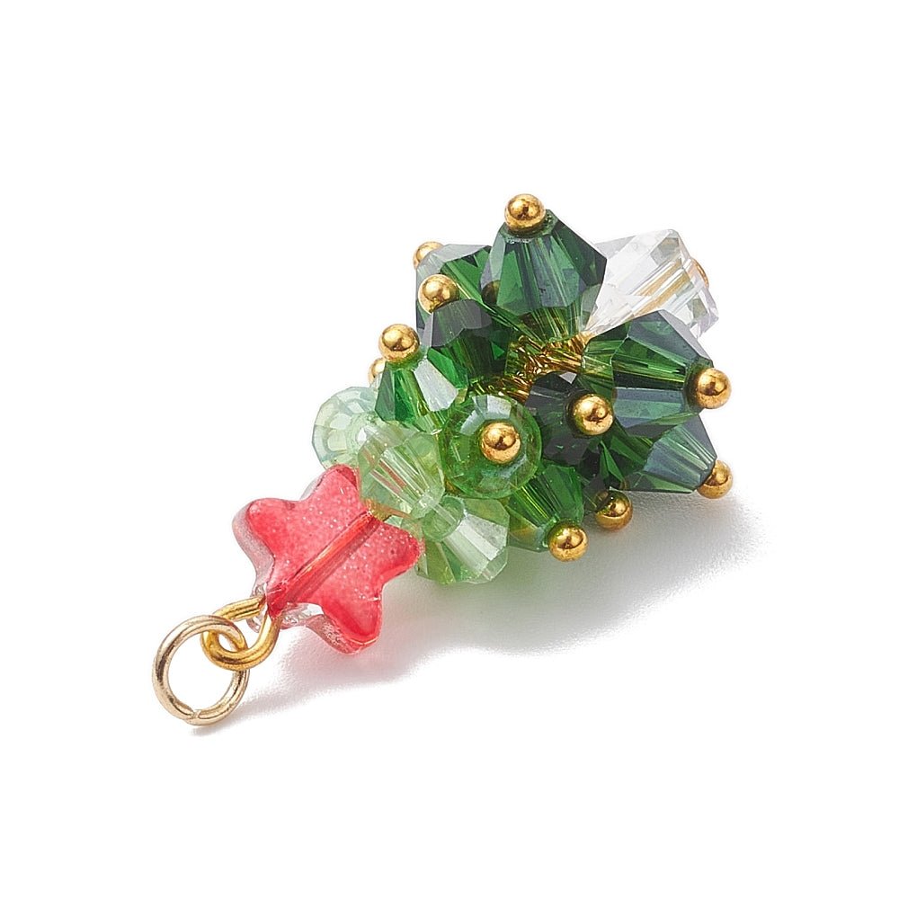 Juletræs Vedhæng med Facetteret Glas – 18K Forgyldt Stål (30x17mm) 2 stk - Uniq Perler - 