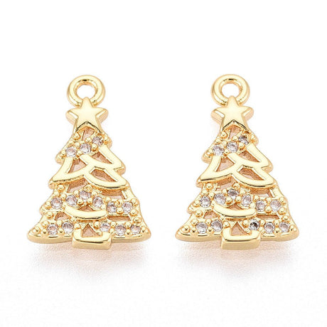 Juletræs Vedhæng – Med Klare Zirkonia, 18K Forgyldt (15x9mm) 2 stk - Uniq Perler - 