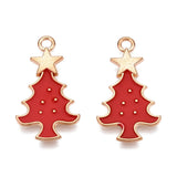 Juletræs Vedhæng Med Rød Emalje, Forgyldt, 26x14mm, 8 stk. - Uniq Perler - 507844