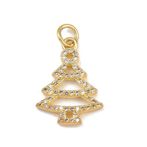 Christmas Tree Pendant – With Zirconia, Gold-plated (14x19mm) - Uniq Perler - 
