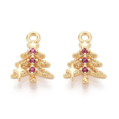 Juletræs Vedhæng – Zirkonia, 18K Langtidsholdbar Forgyldt (13x9mm) 2 stk - Uniq Perler - 