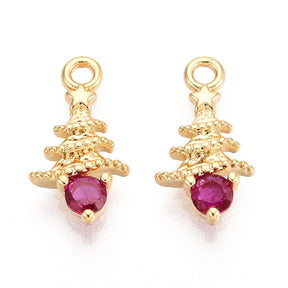 Juletræs Vedhæng – Zirkonia, 18K Langtidsholdbar Forgyldt (14x7mm) 2 stk - Uniq Perler - 