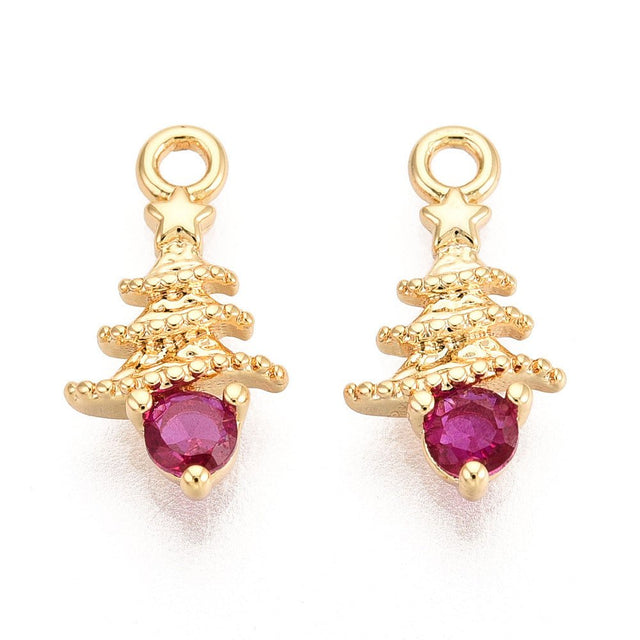 Juletræs Vedhæng – Zirkonia, 18K Langtidsholdbar Forgyldt (14x7mm) 2 stk - Uniq Perler - 