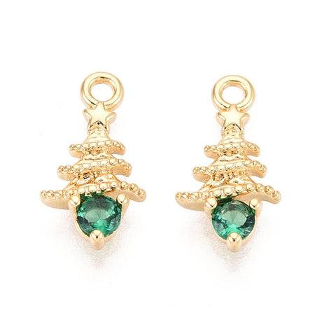 Juletræs Vedhæng – Zirkonia, 18K Langtidsholdbar Forgyldt (14x7mm) 2 stk - Uniq Perler - 