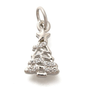 Juletræs Vedhæng - Zirkonia, Langtidsholdbar Platinbelagt (13x7.5mm) - Uniq Perler - 