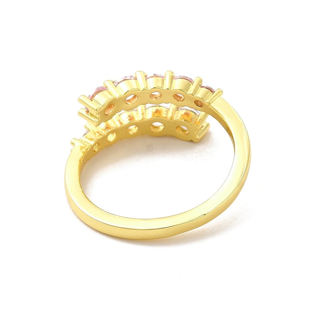 Justerbar Ring i Messing m. Klar & Pink Zirkonia – 18K Forgyldt - Uniq Perler - 115986