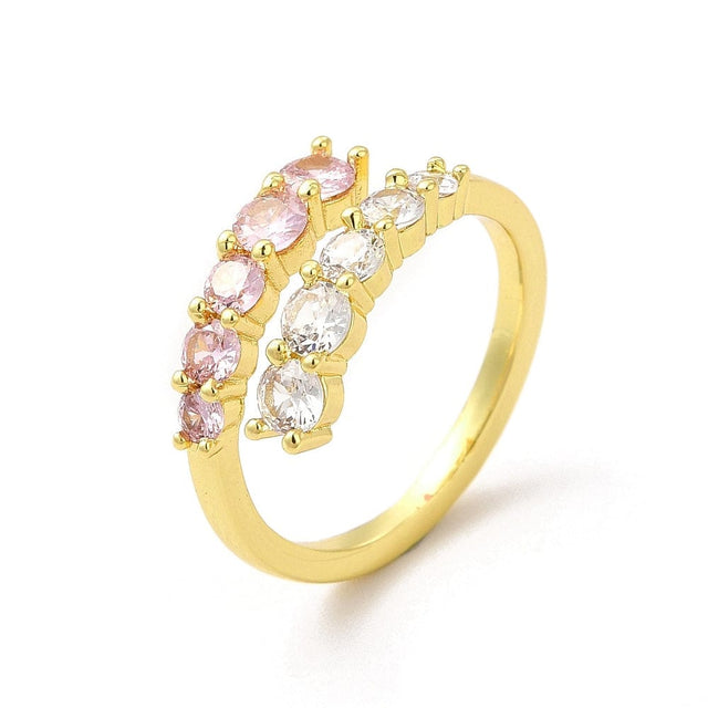 Justerbar Ring i Messing m. Klar & Pink Zirkonia – 18K Forgyldt - Uniq Perler - 115986