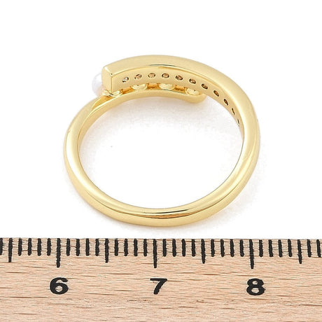 Justerbar Ring i Messing m. Klar Zirkonia & Perle – 18K Forgyldt - Uniq Perler - 115988
