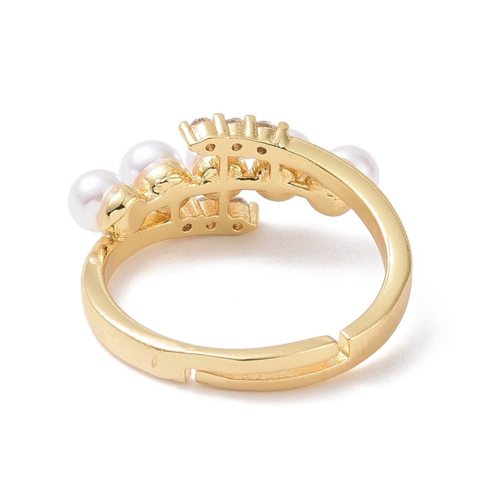 Justerbar Ring i Messing m. Klar Zirkonia & Perler – 18K Forgyldt - Uniq Perler - 115987