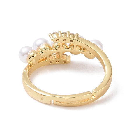 Justerbar Ring i Messing m. Klar Zirkonia & Perler – 18K Forgyldt - Uniq Perler - 115987