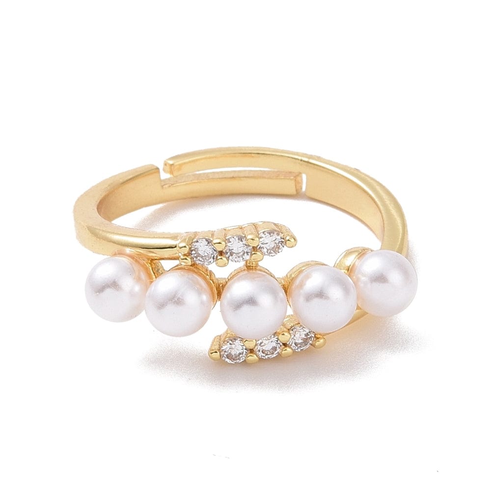 Justerbar Ring i Messing m. Klar Zirkonia & Perler – 18K Forgyldt - Uniq Perler - 115987