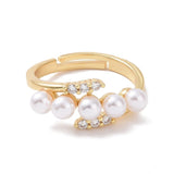 Justerbar Ring i Messing m. Klar Zirkonia & Perler – 18K Forgyldt - Uniq Perler - 115987