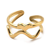 Justerbar Ring Med Hjerte – 18K Forgyldt Rustfrit Stål - Uniq Perler - 309019