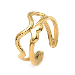 Verstellbarer Ring mit Herz – 18K Vergoldet Edelstahl - Uniq Perler - 309019